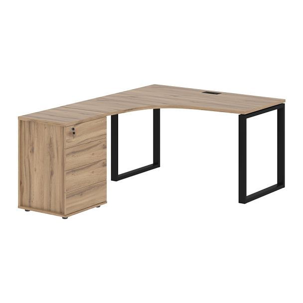 Стол эргономичный с тумбой EQCET 1318(L) Дуб Денвер светлый/Черный 1360х1880х750 EDIS - Вид 1