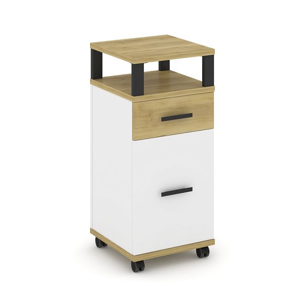 Concept Тумба мобильная 1 ящ.+1 распаш. фасад с надставкой CN.TUM-012 B Дуб Винченцо/Белый Бриллиант/Металл Черный 420*420*949 - Вид 1