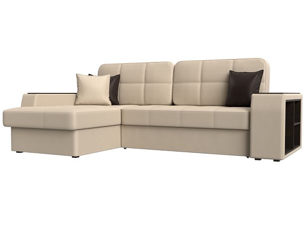Угловой диван Брюссель левый (полностью экокожа бежевая) - Вид 1