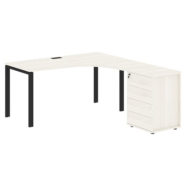 Стол эргономичный с тумбой EUCET 1518(R) Ясень Траун/Черный 1560х1880х750 EDIS - Вид 1