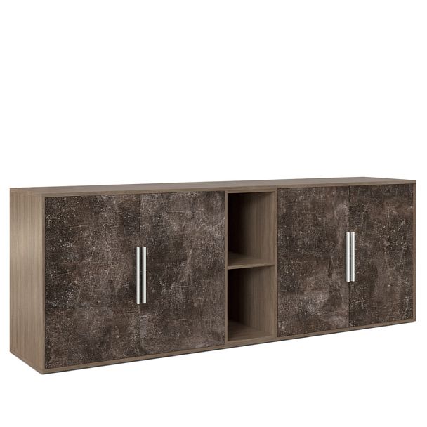 Шкаф низкий 4 створки, с нишей B-tone 213,8x45x78 дуб урбан бетон темный - Вид 1