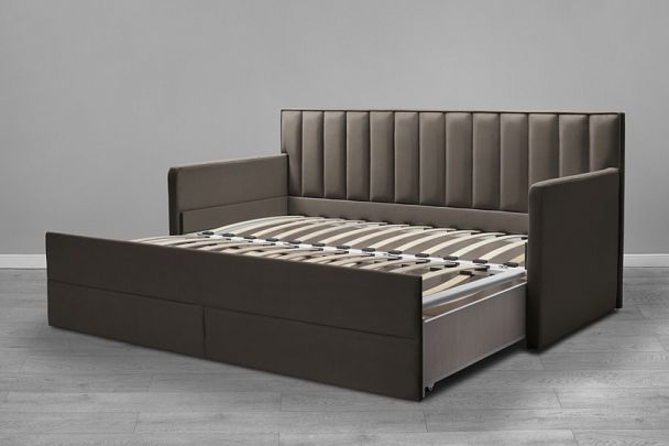 Кровать «Порше» с 2-мя боковинами и доп. спальным местом, коричневая - Вид 4