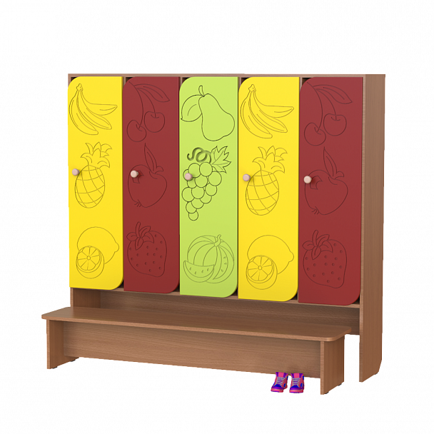 Шкаф детский 5-секционный со скамьей МДФ Фрукты ШФН-009 - Вид 1
