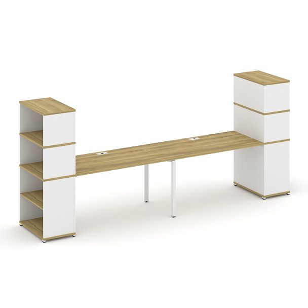 Concept Рабочая станция с опорными стеллажами с надставкой выс. CN.ORS-215 Дуб Винченцо/Белый Бриллиант/Металл Белый 3600*720*1530 - Вид 1