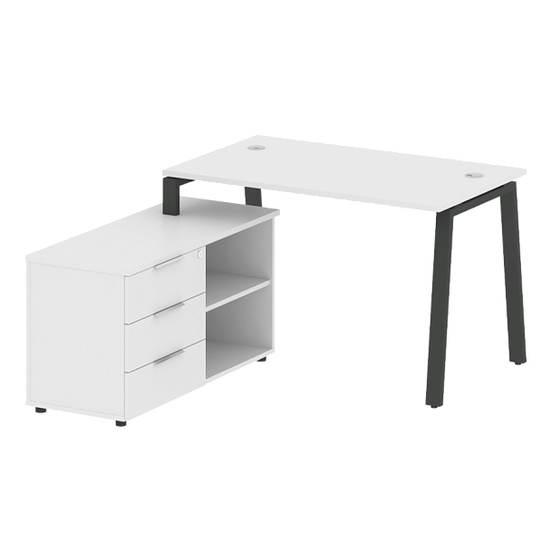 Metal System Р. ст. с тумбой на А-образном м/к БА.РС-СТС-2.2 (L) Белый/Антрацит металл 1300*1520*750 - Вид 1