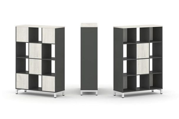 Стайл Проджект Набор стеллажа 1 сторон., 4 яр. SN.NS-431 Антрацит/Дуб Наварра/Металл Белый 1121*400* - Вид 1