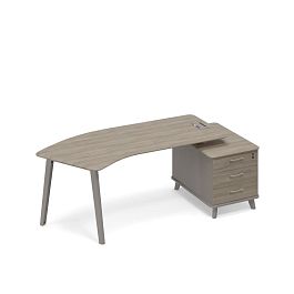 Стол эргономичный на тумбе малой правый (тип 5) Time metal ТМ М1 130 МП ВЛ ВЛ мокко премиум (корпус) / вяз либерти (столешница, топ, фасад) - Фото предпросмотра