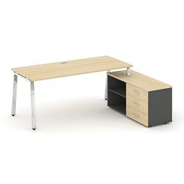 Style Project Direct Lux Стол письменный с греденцией правой M-SN-6A.SRG-014.M(R) Акация Лорка/Антрацит/Акация Лорка/Нержавеющая Сталь/Хром 1580*700*750 - Фото предпросмотра