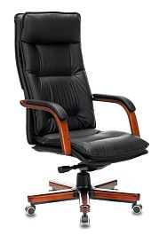 Кресло руководителя Бюрократ T-9927WALNUT черный кожа крестов. металл/дерево - Фото предпросмотра