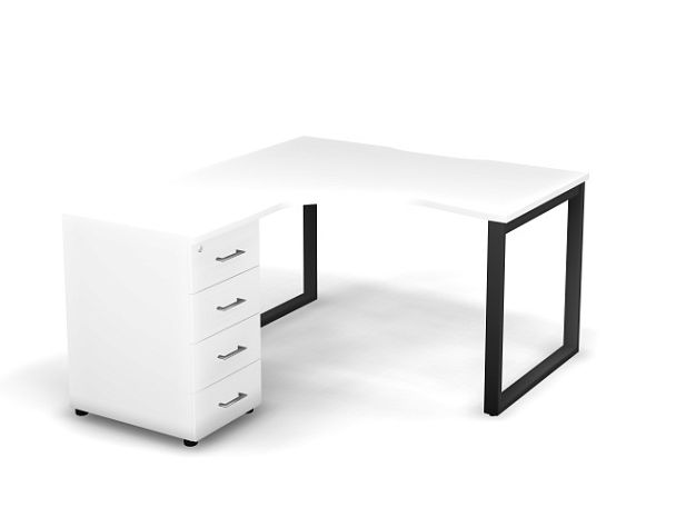 MATRIX 121S170-О Стол эгоном. с тумбой L, пров-ик вырезной (O-опоры) 1380х1580х775 Белый/Темно-серый - Вид 1