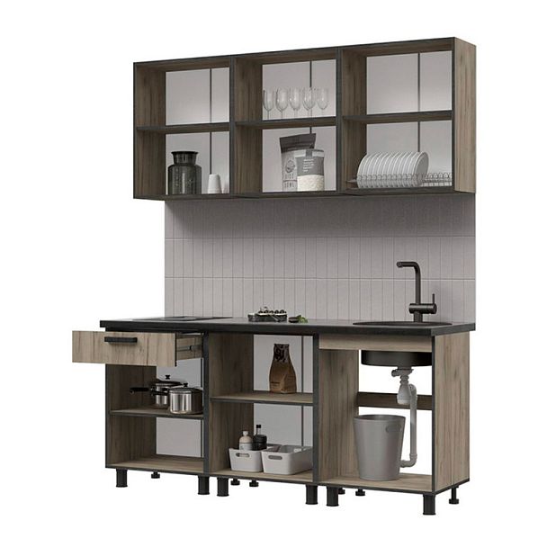 Кухня Эдинбург 1.8 Фасад ЖЕЛЕЗНЫЙ КАМЕНЬ/Корпус ДУБ КРАФТ СЕРЫЙ - Вид 2