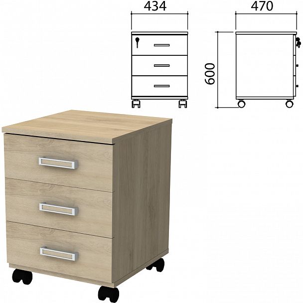 Тумба подкатная "Приоритет", 434х470х600 мм, 3 ящика, замок, кронберг, К-923, К-923 кронберг - Вид 2