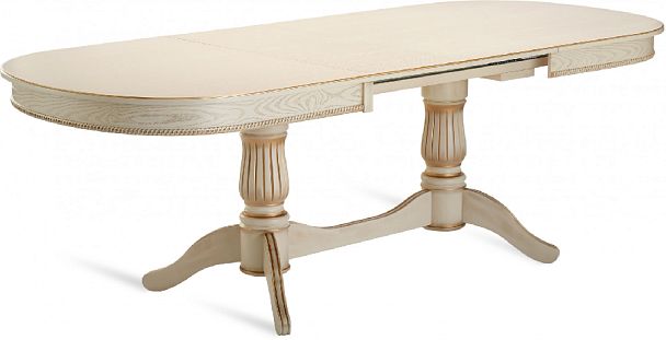 Стол деревянный раздвижной Кайнс 160(200,240)х100х76 Слоновая кость с золотой патиной - Вид 4