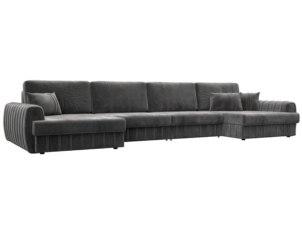 Диван П-образный Лига-057 НПБ Лонг Велюр серый - Вид 1
