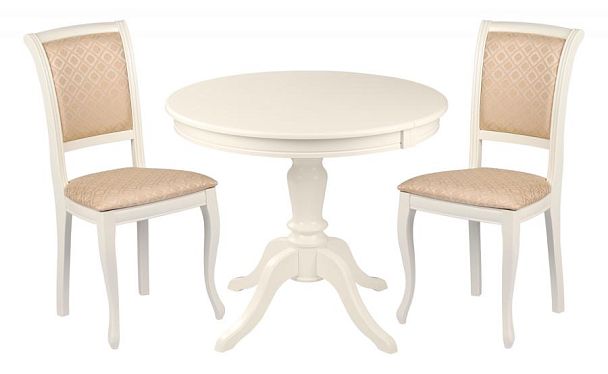 Обеденная группа стол Элат D90(130)х90х76 Слоновая кость и 2 стула Арктос Слоновая кость/Бежевый жаккард - Вид 1