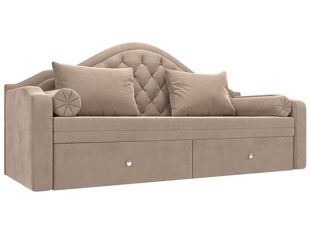 Прямой диван софа Сойер (полностью велюр бежевый) - Вид 1