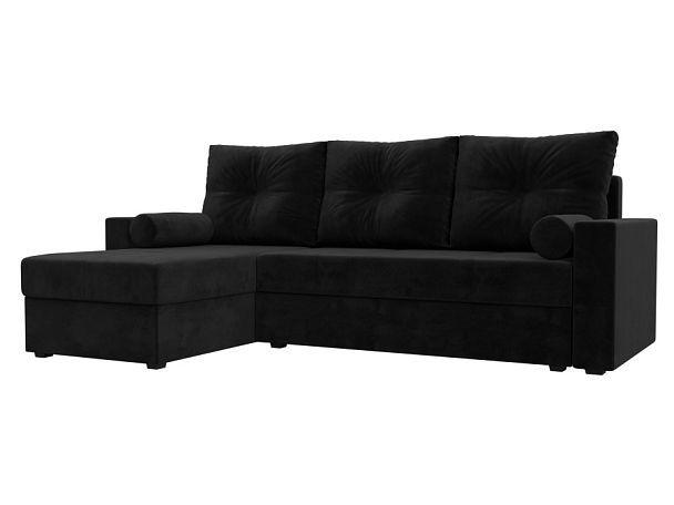 Диван угловой Верона Лайт угол левый (полностью велюр черный) - Вид 1