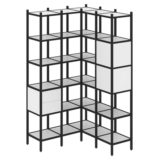 Loft Угловой внутренний стеллаж наборный VR.L-34 Белый бриллиант/Чёрный металл 1278*1278*2280 - Вид 1