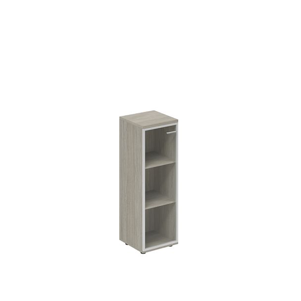 Шкаф средний Wing 400х400х1200 со стеклом, з.ст HDF, левый / дуб светлый, алюминиевая рамка, стекло прозрачное - Вид 1