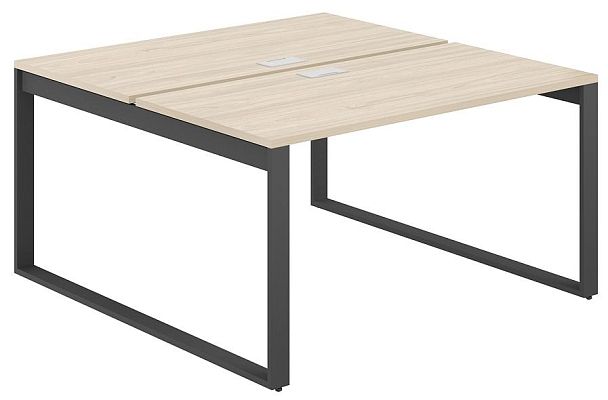 Рабочая станция Allegro 1600х1438х750  / профиль О-образный: 70х20 антрацит; лючок: серебро; столешница: акация равелло - Вид 1