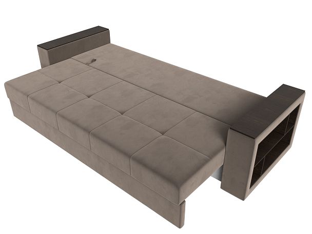 Диван прямой Дубай Лайт полки справа (полностью велюр коричневый) - Вид 8