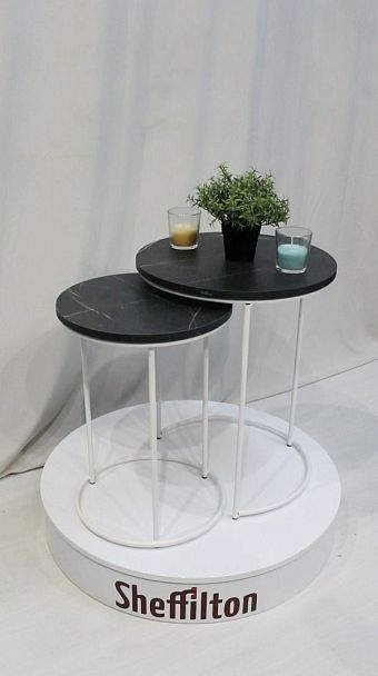 Столик кофейный Sheffilton SHT-CT7 камень пьетра черный/белый муар - Вид 12