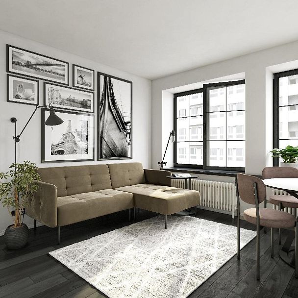 Monaco диван-кровать с шезлонгом, с подлокотниками, бархат пепельно-бежевый 25 - Вид 7