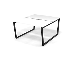 MATRIX 121S201-V Стол прямой двойной, пров-ик вырезной (V-опоры) 1380х1590х775 Белый/Темно-серый - Фото предпросмотра