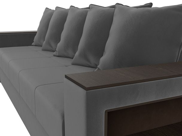 Диван прямой Дубай Лайт полки справа (полностью велюр серый) - Вид 4