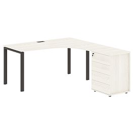 Стол эргономичный с тумбой EUCET 1518(R) Ясень Траун/Мокко 1560х1880х750 EDIS - Фото предпросмотра