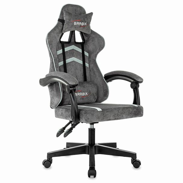 Кресло компьютерное BRABIX "Shooter GM-123", 2 подушки, ткань, серое, 533192 - Вид 2