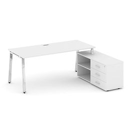 Style Project Direct Lux Стол письменный с греденцией правой M-SN-6A.SRG-016.M(R) Белый/Нержавеющая Сталь/Хром 1980*700*750 - Фото предпросмотра