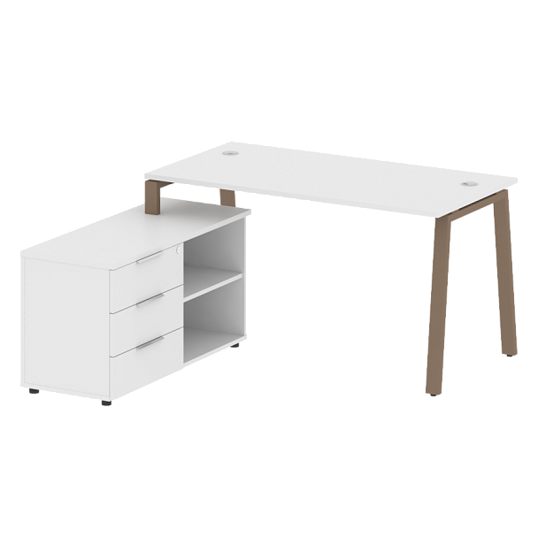 Metal System Р. ст. с тумбой на А-образном м/к БА.РС-СТС-2.3 (L) Белый/Мокко металл 1500*1520*750 - Вид 1