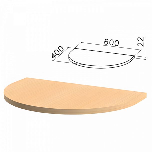 Стол приставной полукруг "Монолит", 600х400х750 мм, БЕЗ ОПОРЫ (640137), цвет бук бавария, ПМ37.1 - Вид 1