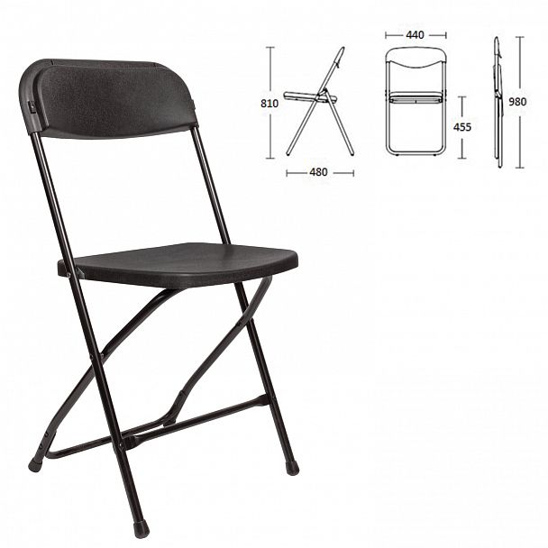 Стул складной для дома и офиса BRABIX "Golf CF-002", черный каркас, пластик черный, 531563 - Вид 2