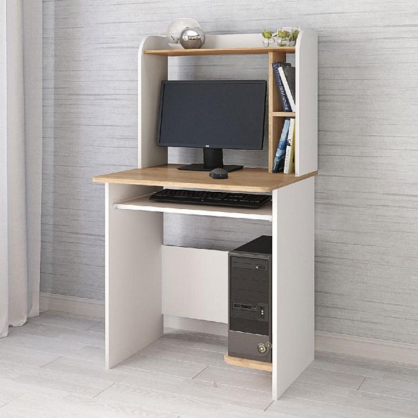 Стол компьютерный Грета-1 (700*1300*600) белый/дуб крафт золотой - Вид 1