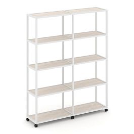 Shelf Mobile Стеллаж 5 уровней 2 секции VR.LT-STK-511.08 Денвер Светлый/Металл Белый 1570*400*2000 - Фото предпросмотра