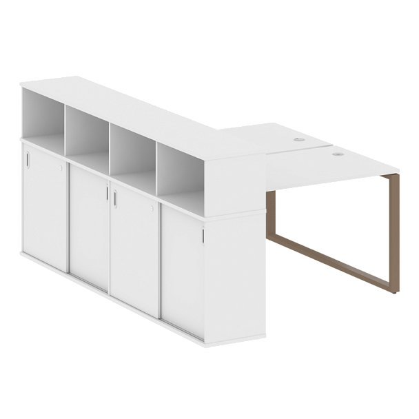 Metal System Р. ст. с шкафом-купе на О-образном м/к БО.РС-СШК-4.2 Т Белый/Мокко металл 1610*2332*1098 - Вид 1