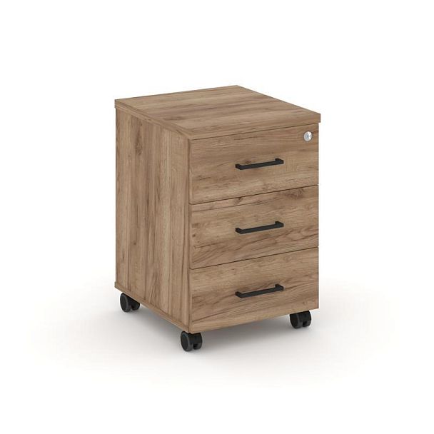 Стайл Проджект Тумба мобильная 3 ящ. Стандартные колеса SN.TM-002 Дуб Табак/Черный Ручки 416*460*611 - Вид 1