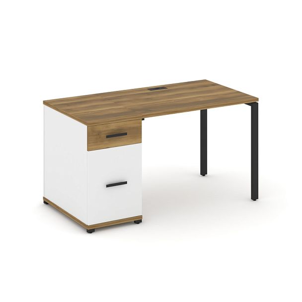 Concept Стол рабочий с 1 опорной тумбой CN.SP-405 W Сандал Янтарный/Белый Бриллиант/Металл Черный 1400*720*750 - Вид 1