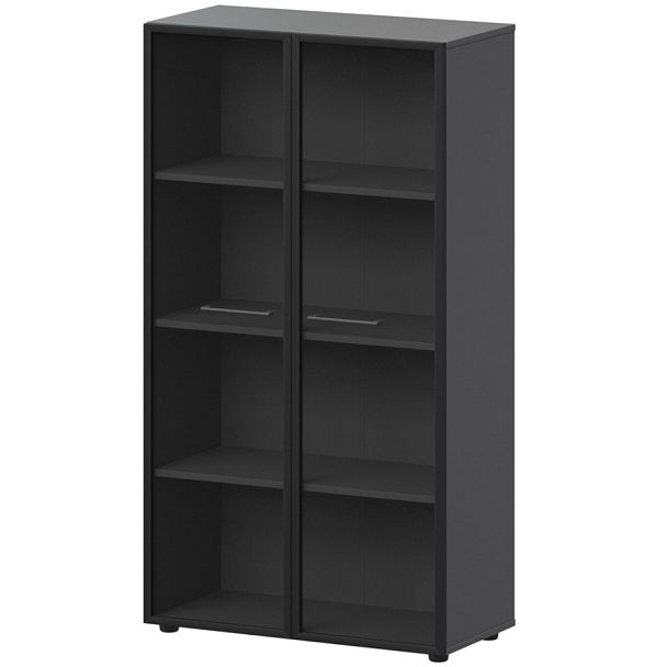 Шкаф высокий со стеклом в ал. рамке СМШ48RS Графит 792x380x1595 Кортез - Вид 1
