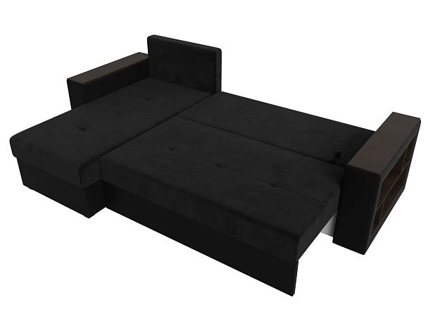 Диван угловой Дубай Лайт угол левый (основа велюр черный, компаньон экокожа черная) - Вид 9