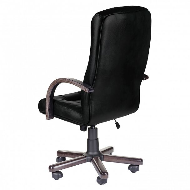 Кресло из натуральной кожи "Атлант-экстра", дерево (орех), монолитный каркас, черное - Вид 6