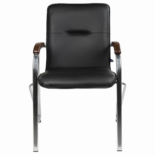 Кресло для приемных и переговорных "Samba", деревянные накладки, хромированный каркас, кожзам черный, стопируемый - Вид 7
