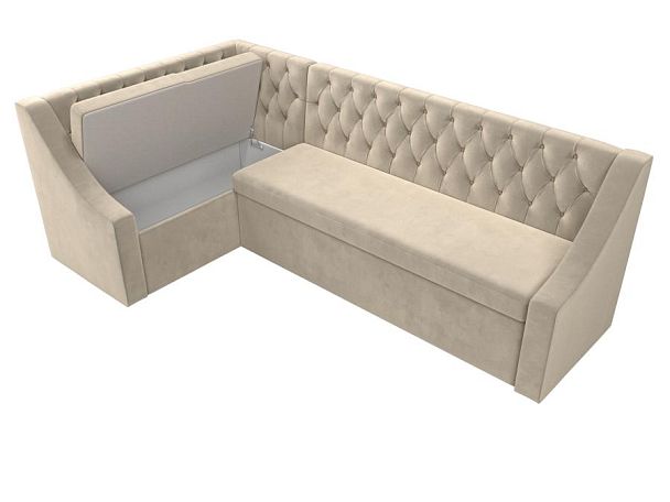 Кухонный угловой диван Мерлин левый (полностью микровельвет бежевый) - Вид 7