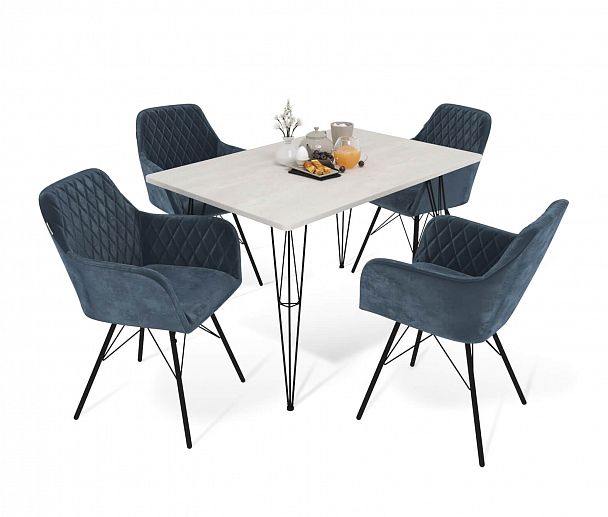 Обеденная группа Sheffilton SHT-DS218 белоснежная шагрень/тихий океан/черный муар - Вид 2