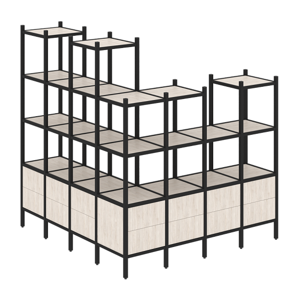 Loft Угловой внешний стеллаж наборный VR.L-55 Денвер светлый/Чёрный металл 1694*1694*1869 - Вид 1