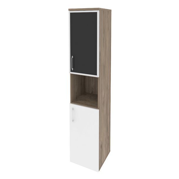 Onix Шкаф высокий узкий правый O.SU-1.4 R (R) black Тиквуд темный/Белый бриллиант/Cтекло black 400*420*1977 - Вид 1