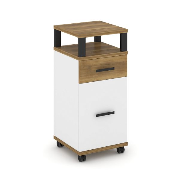 Concept Тумба мобильная 1 ящ.+1 распаш. фасад с надставкой CN.TUM-012 B Сандал Янтарный/Белый Бриллиант/Металл Черный 420*420*949 - Вид 1