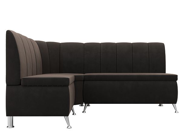 Кухонный угловой диван Кантри левый (полностью велюр коричневый) - Вид 2